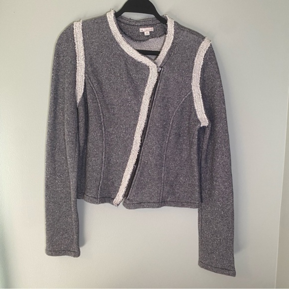 Gap Jacket Size Medium Heather Gray Navy Asymmetric‎ Zipper 100% Cotton Moto